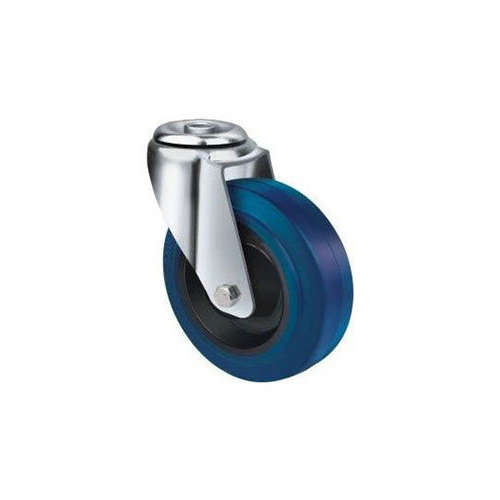 300kg Rated Blue Rubber Castor - 160mm - Bolt Hole