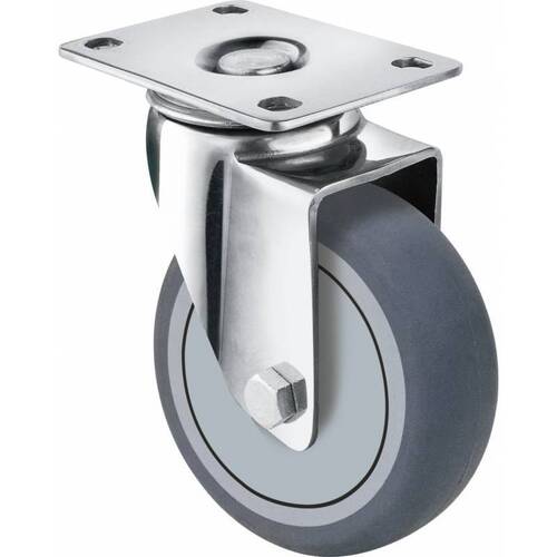 100kg Rated Grey Rubber Castor - 100mm - Swivel Plate