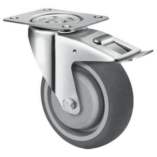 150kg Rated Grey Rubber Castor - 100mm - Swivel with Brake