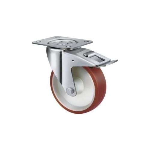190kg Rated Urethane Castor - 125mm - Swivel With Brake
