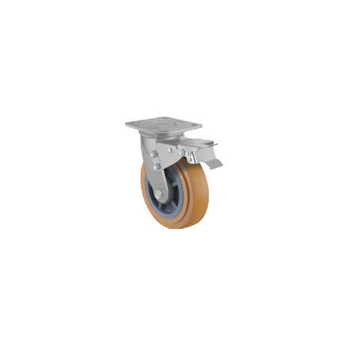 250kg Rated Urethane On Nylon Castor- 125mm - Swivel With Brake