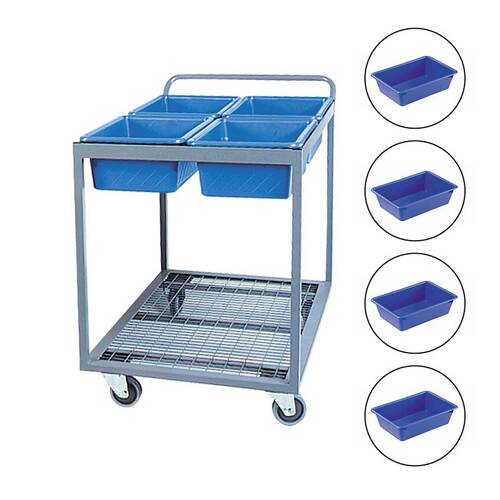 340kg Order Picking Trolley + FOUR 16L Blue Plastic Crates