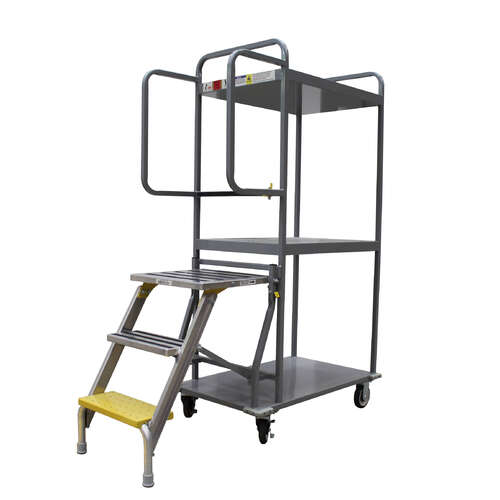 350kg Rated Stock & Order Picking Trolley with Foldable Platform Ladder