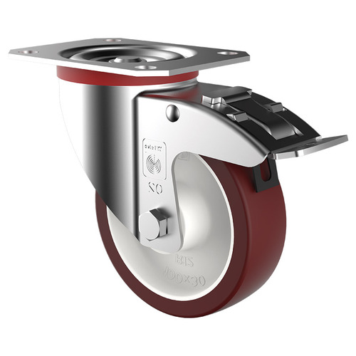 270kg Rated Stain Steel Urethane Castor - 125mm - Swivel with Brake